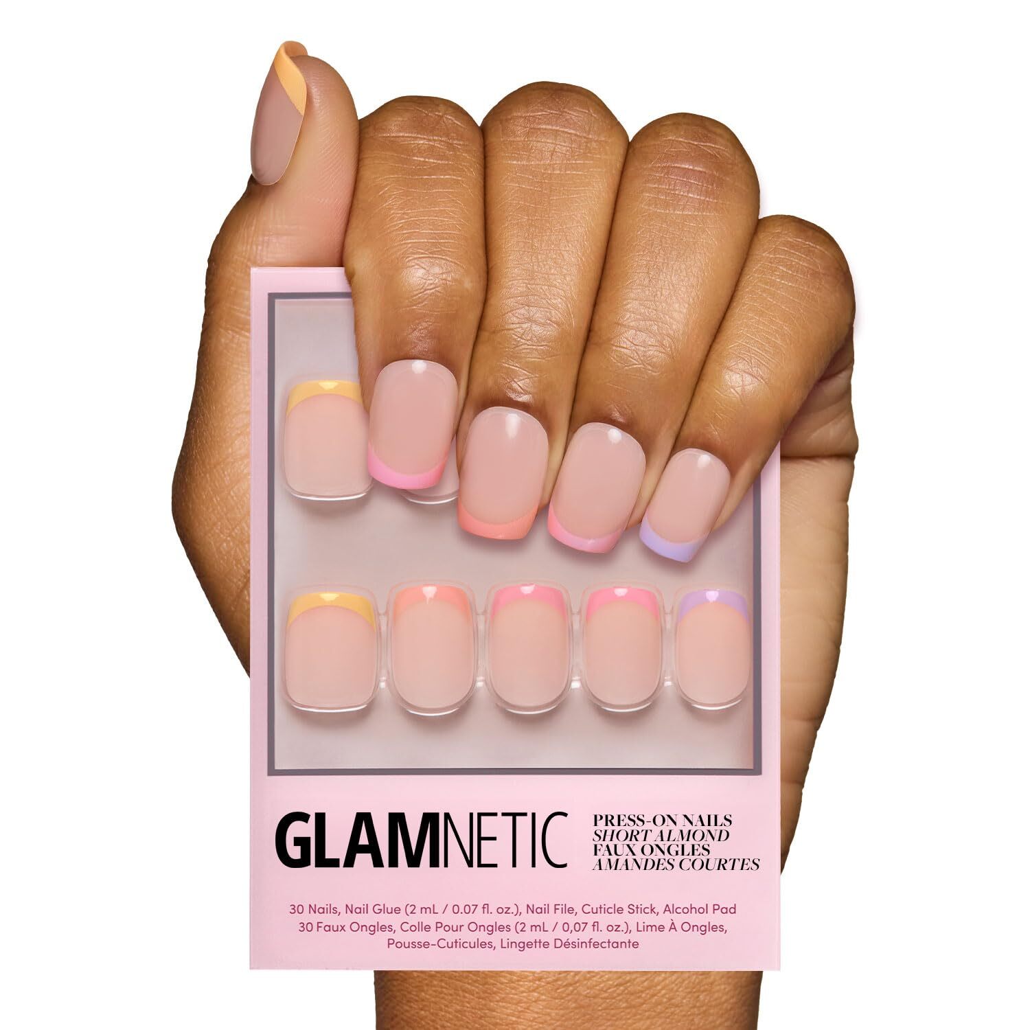 Press On Nails Macarons Short Squoval Multicolored Pastel Tips Glossy 30Kit Glue