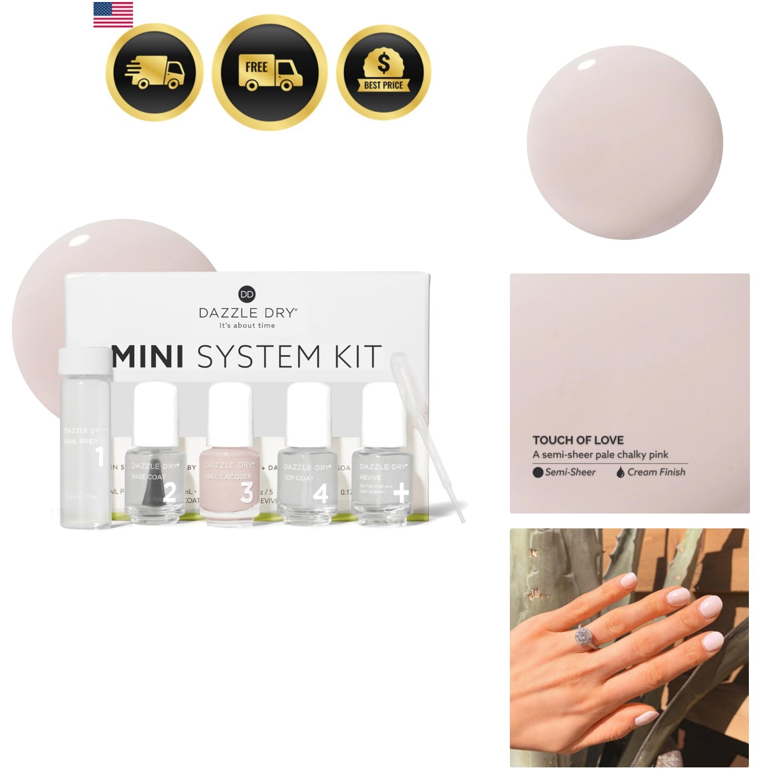 Mini Kit 4 Step System – Touch of Love, a pale chalky pink. Semi-sheer cream….