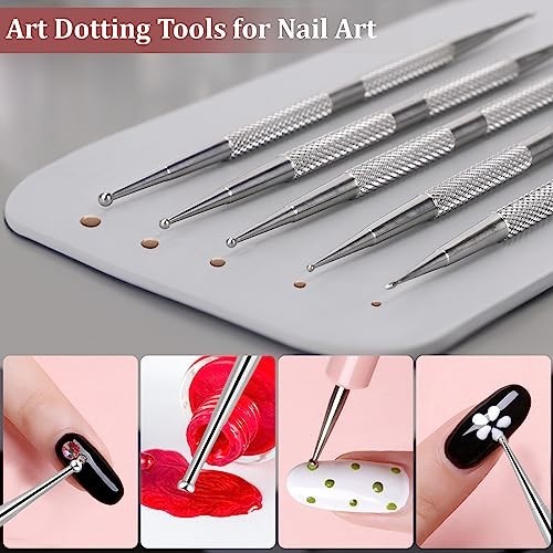 Nail Art Dotting Tools 5 Pack 2 Way Stainless Steel Pen Manicure Kit 3mm 1mm