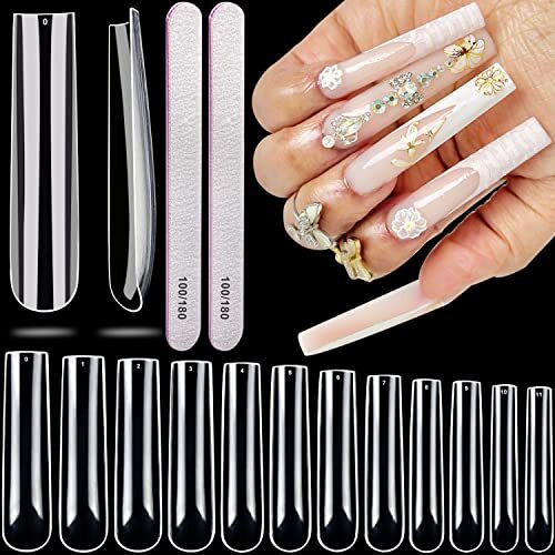 504pcs No C Curve Square Nail Tips, 3XL Extra Long Clear Long Square Nail Tips