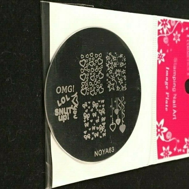 Noya – Nail Art Stamp Plate – Hearts, Stars, & Bows – Round – 2 1/8″ – NOYA63