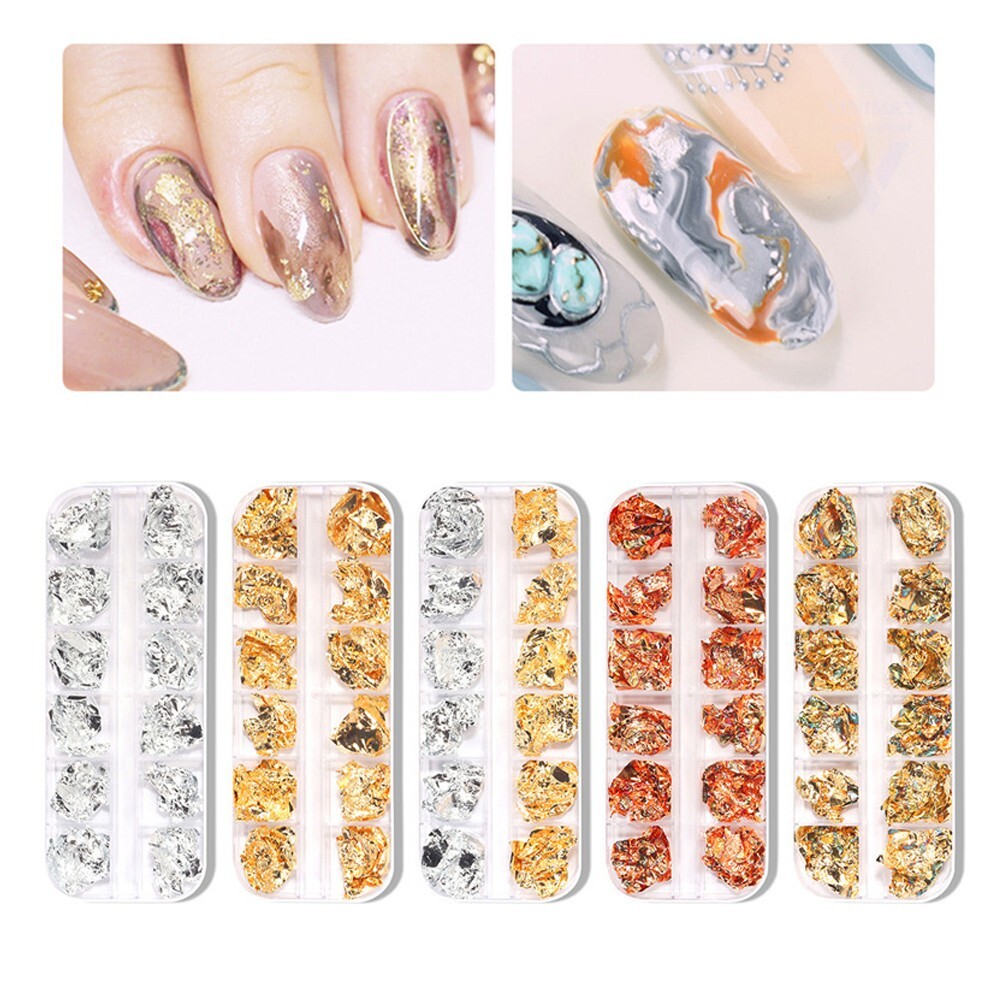 12 Grids Nail Glitter Flakes Aluminum Foil Paper Sticker For Nails Decoration