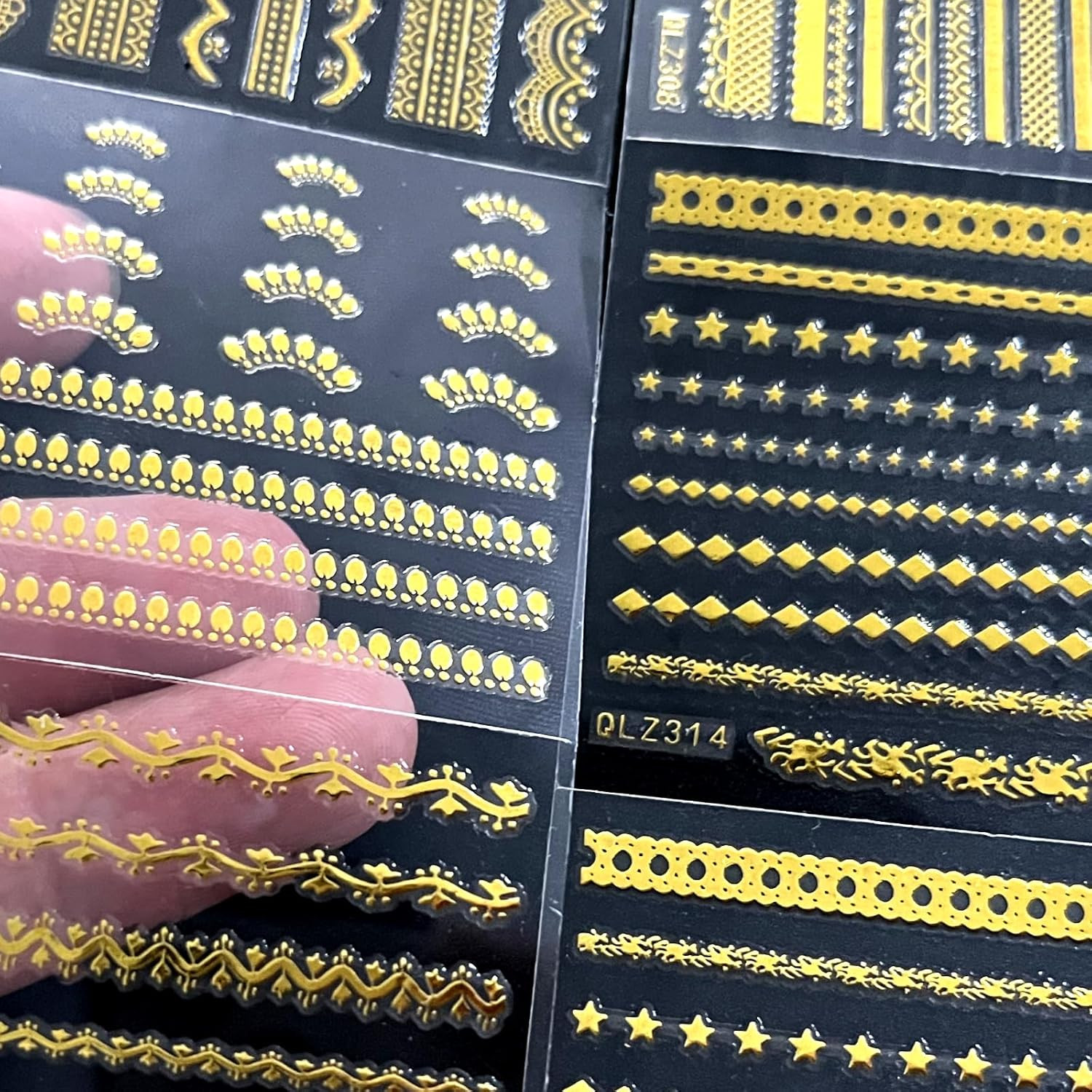 30 Sheets Gold Line Nail Art Stickers Gold Lace Nail Stickers 3D Self-Adhesive G