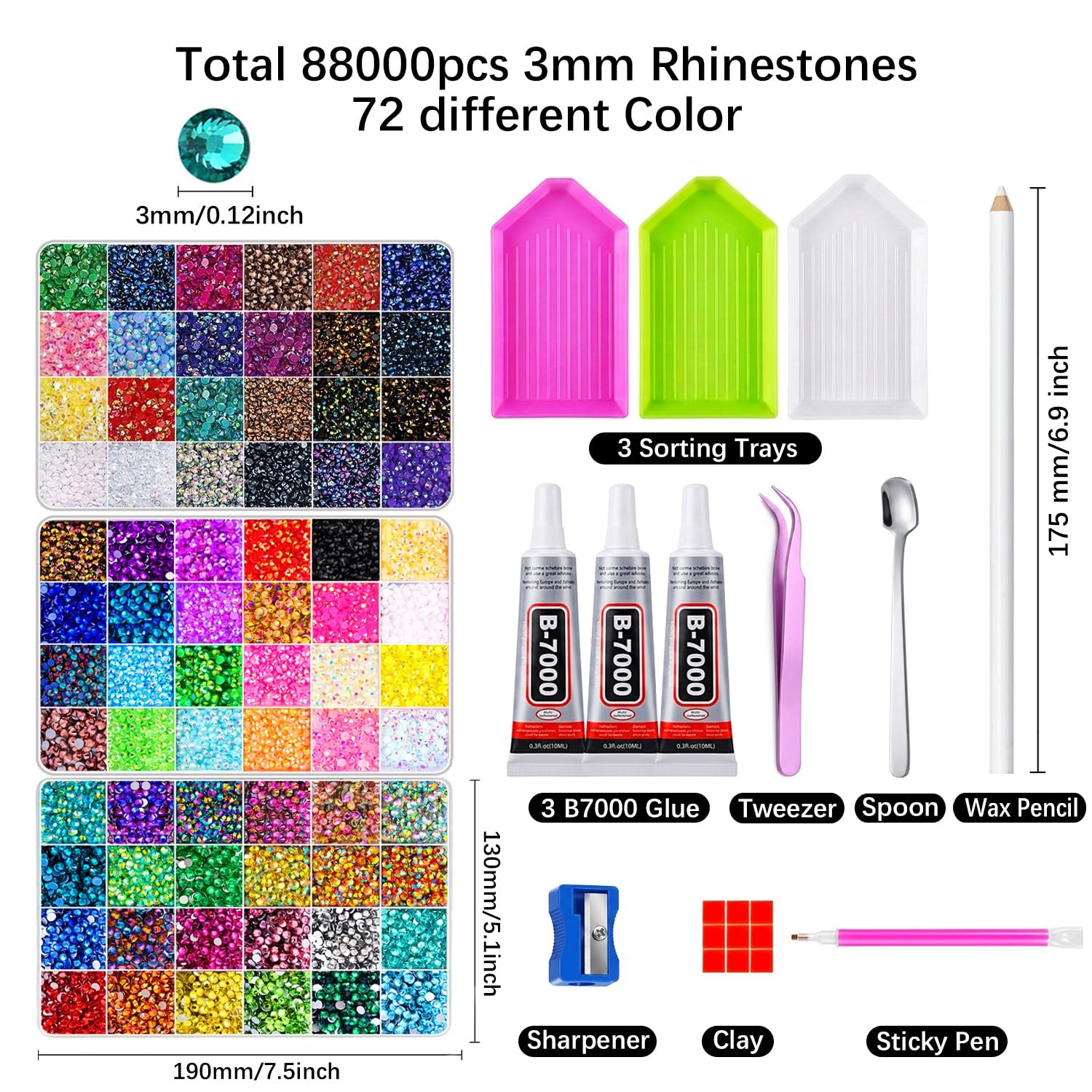 Auxnki Rhinestones Bedazzling Kit 72 Colors