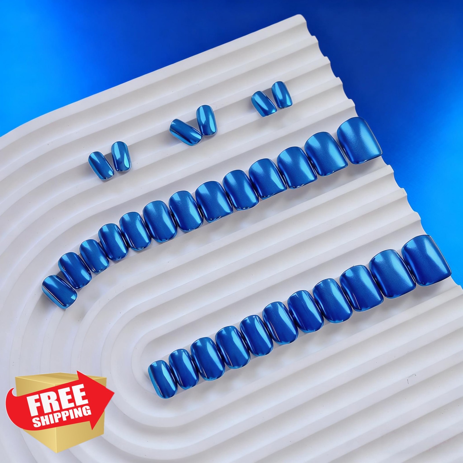 KQueenest Royal Blue Metallic Square Press On Nails
