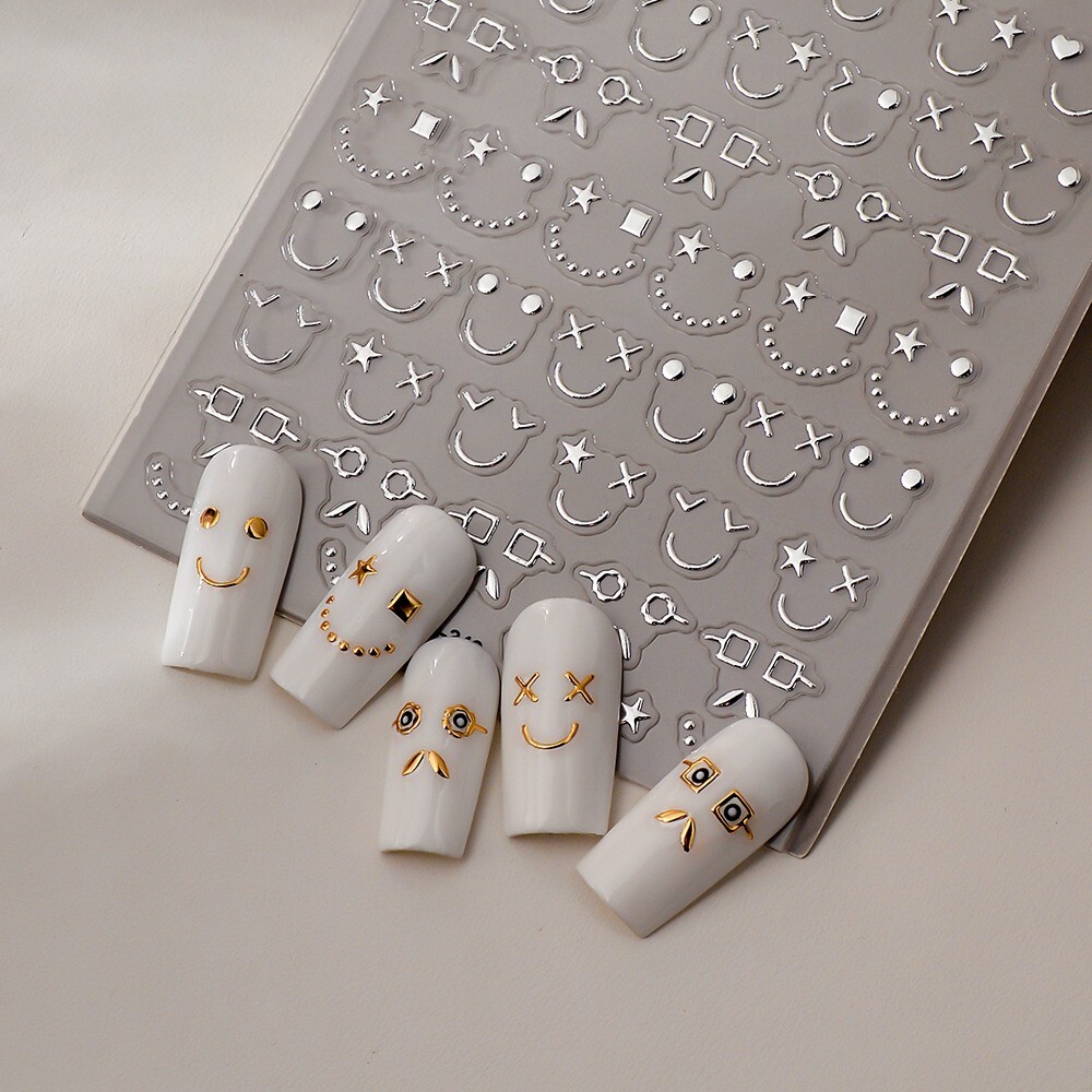 2Sheets Silver Gold Abstract Face Star Heart Nail Art Decor Stickers Co340 NS52