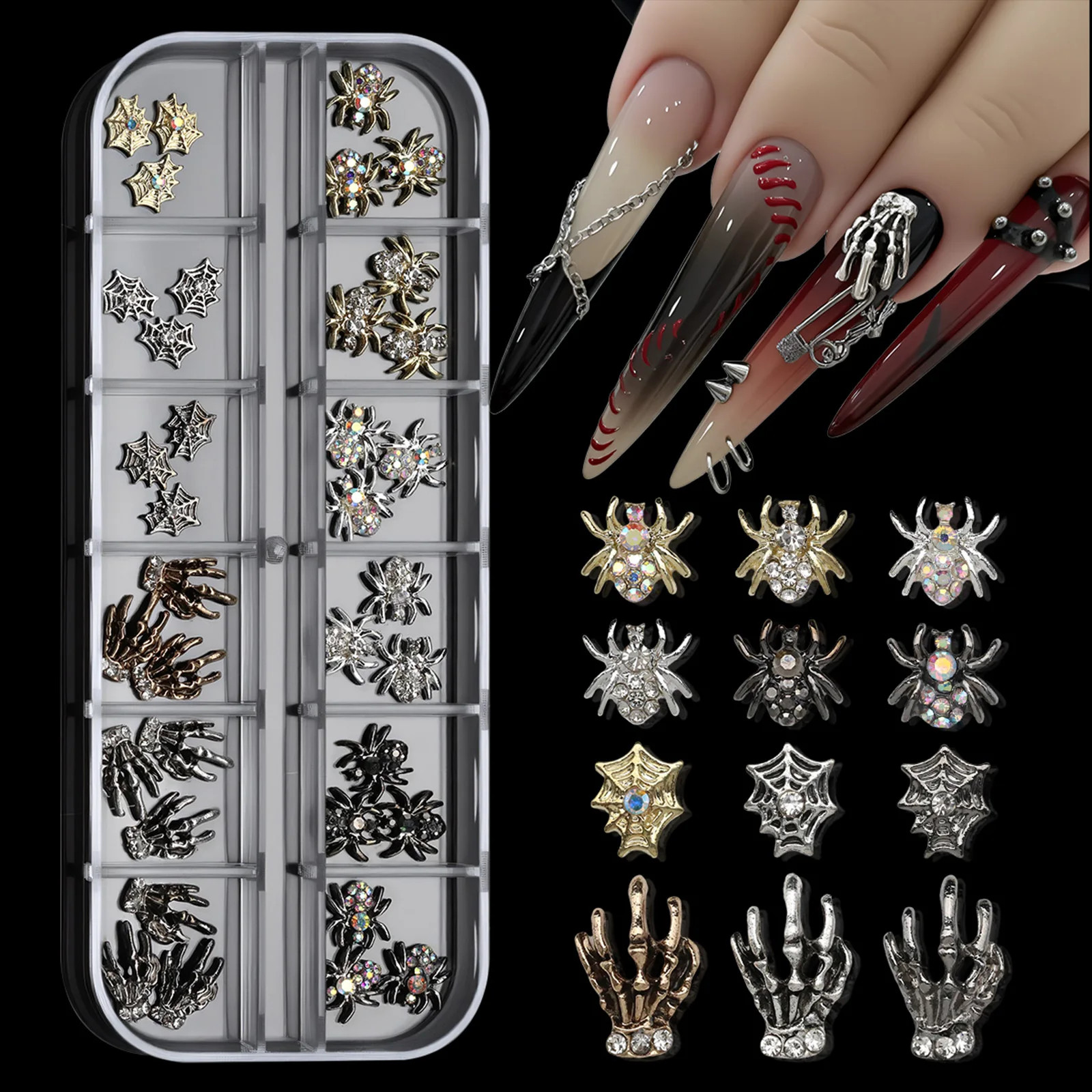 Y2K Retro 3D Cross Rhinestone Nail Charms Boxed Alloy Punk Nail Art Decoration