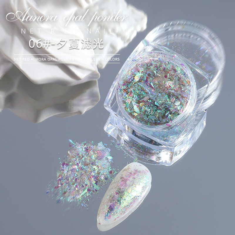 1 Jar AURORA Chrome Nail Art Flakes Multi Chrome Chameleon Peacock Galaxy Chrome
