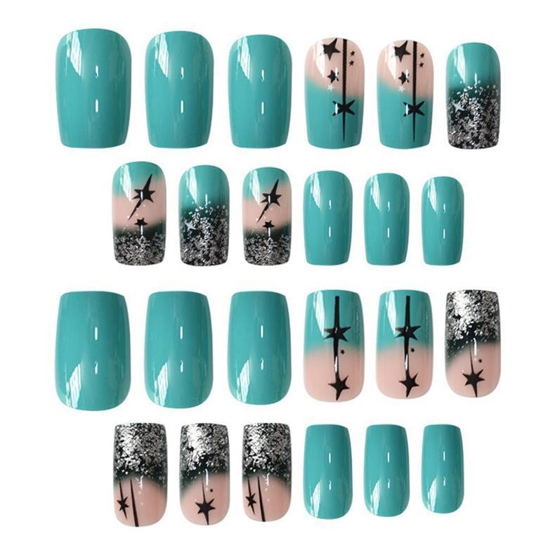 Medium Square Press on Nails Sweet Starry Cartoon Design Wholesale