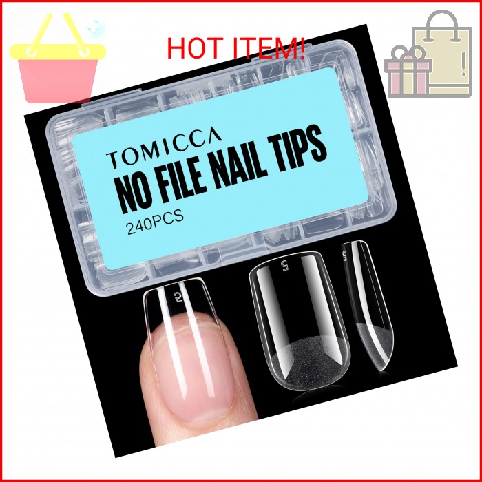 TOMICCA Short Square Nail Tips, 240Pcs Half Matte Press on Full Cover Acrylic Na
