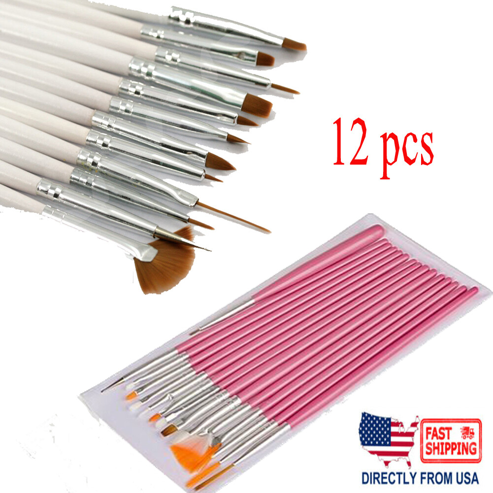 12Pcs Acrylic Nail Art Pen Tips UV Builder Gel Painting Brush Manicure Set Fast
