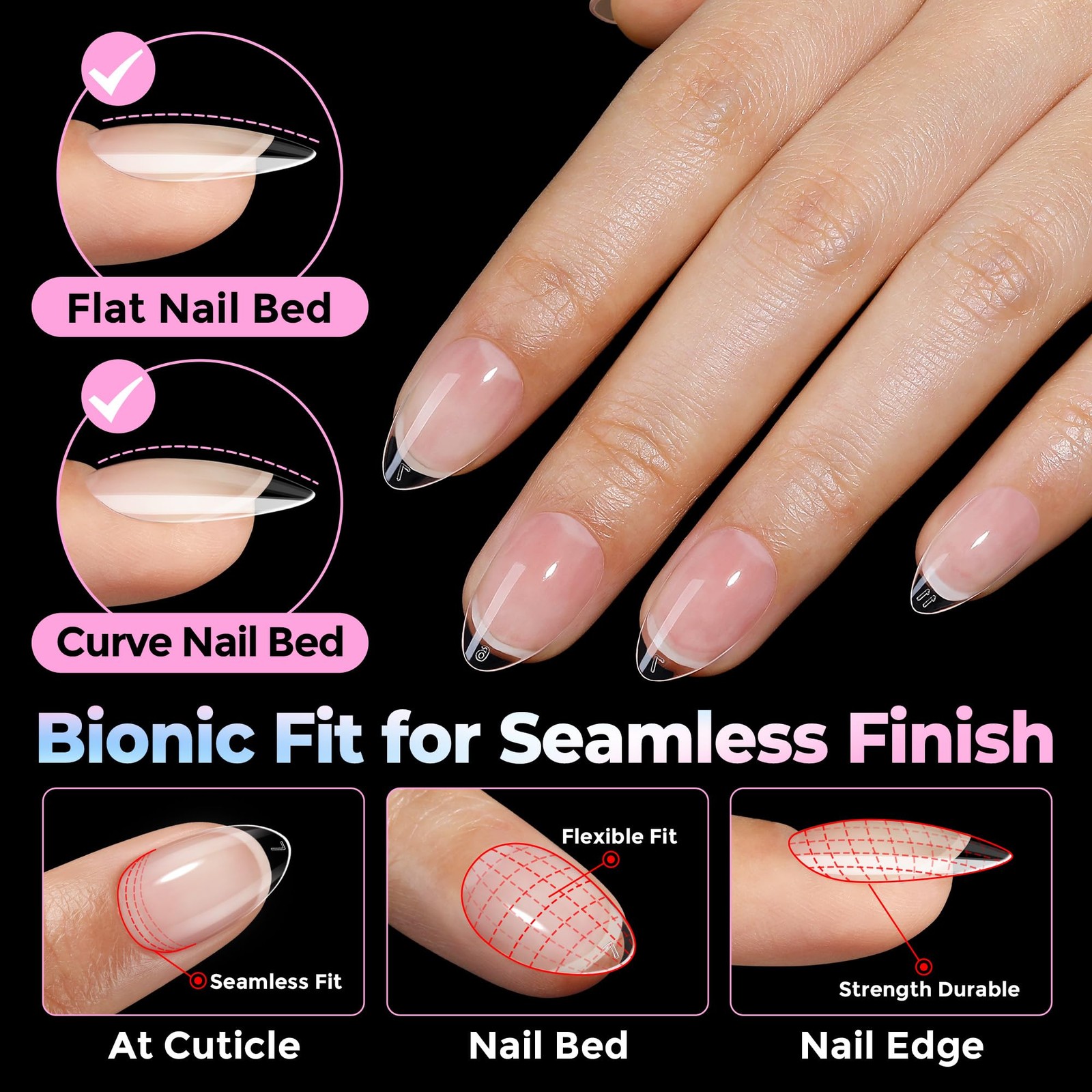 UNA GELLA Short Almond Gel Nail Tips 15 Sizes (15 sizes), Clear