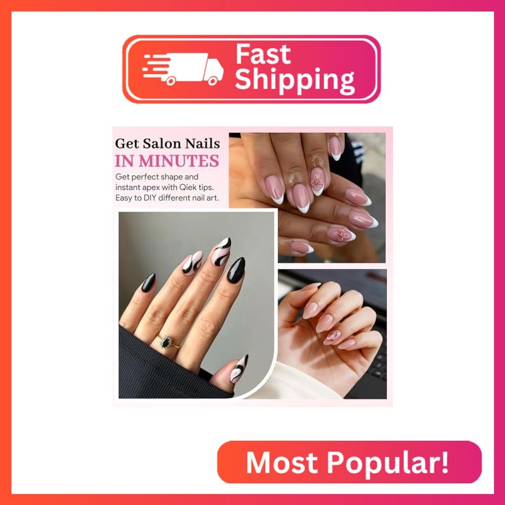 Qiek Short Almond Nail Tips – 15 Sizes 240 PCS Half Matte Full Cover Clear Fake