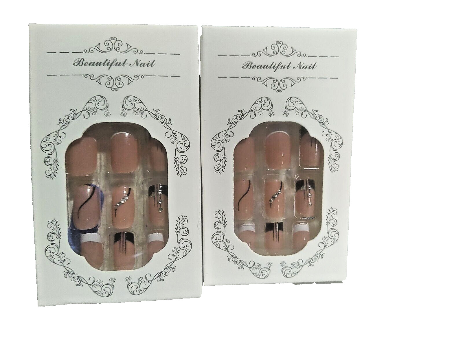 DO-IT-YOURSELF 24Pcs Glossy Press On Nails Nude Square French Tip Medium Length