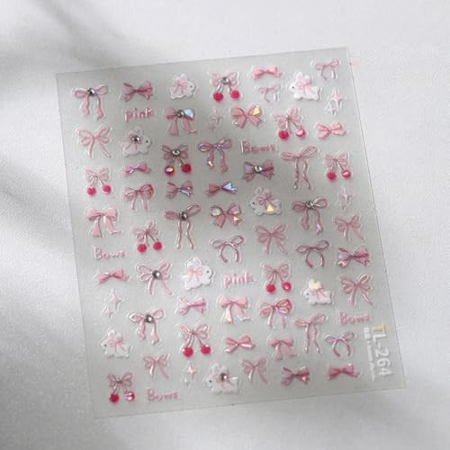 Bow Nail Art Stickers 3D Self-Adhesive Glitter Pink Bows Nail Glitter Bow Style