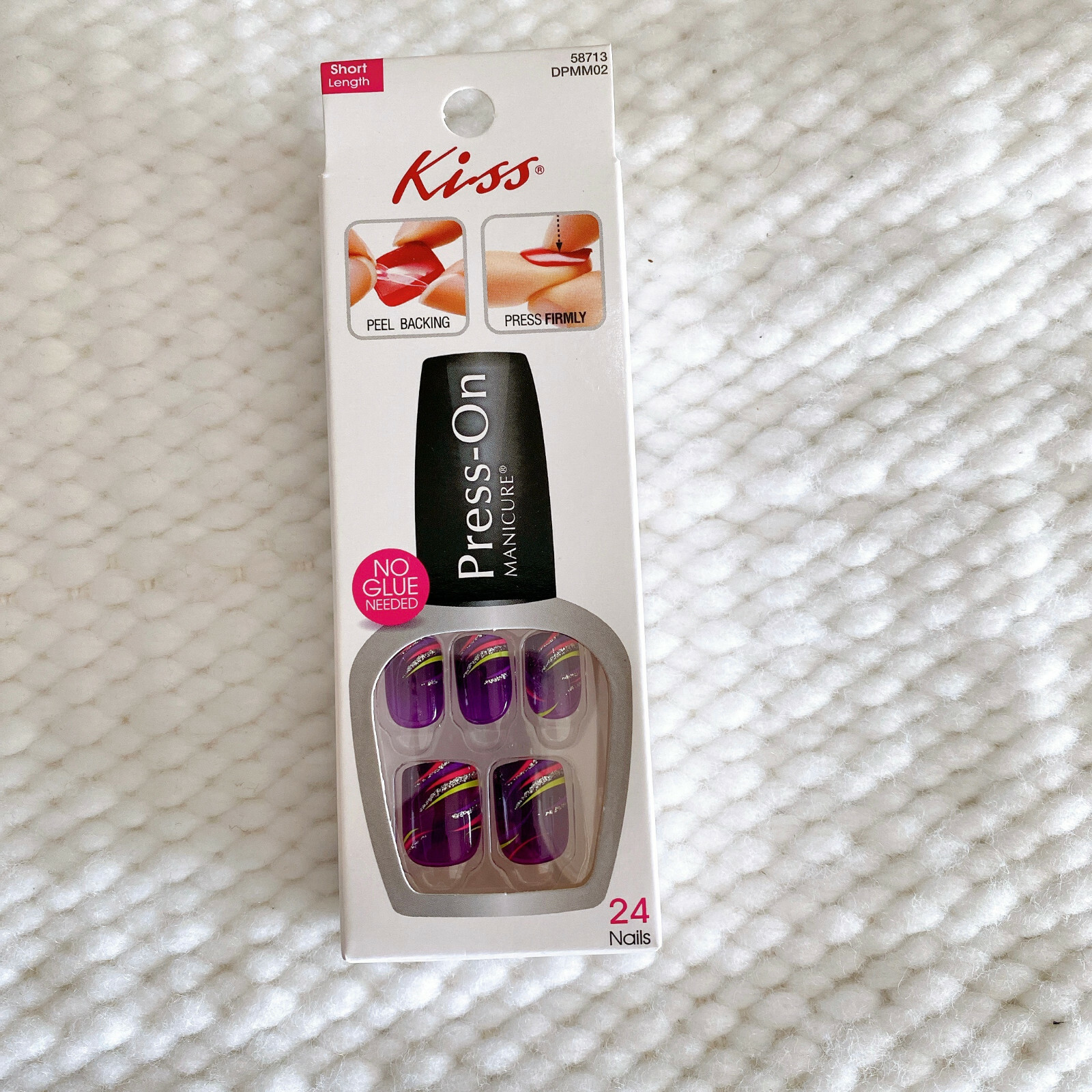 Kiss Press On Nails Squoval Short Purple Mardi Gras Swirl