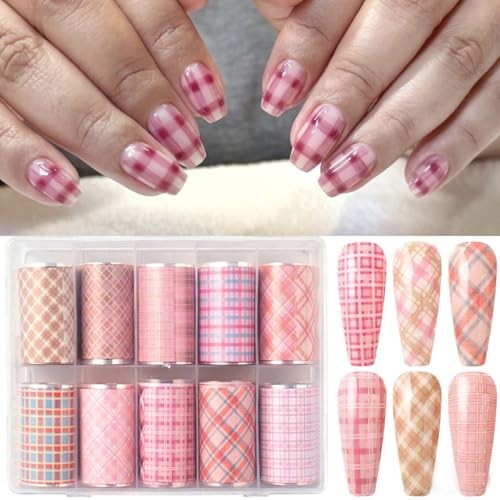 10 Rolls Starry Sky Nail Foil for Nail Art Pink Nail Grid nail decals-9