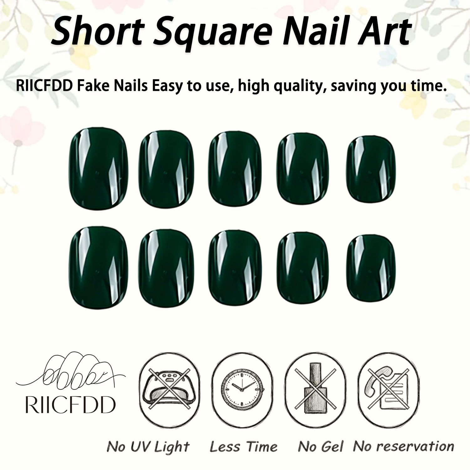 Short Square Press on Nails Solid Color Blackish Green Fake Nails | Extra Short