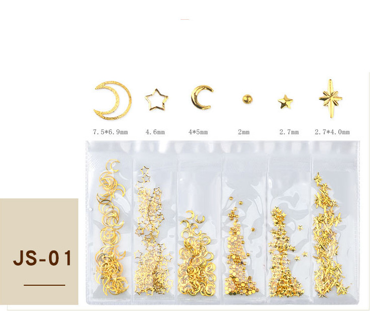 6 Grid/Pack Mixed Nail Art Metal Frame 3D Hollow Gold Silver Rivet