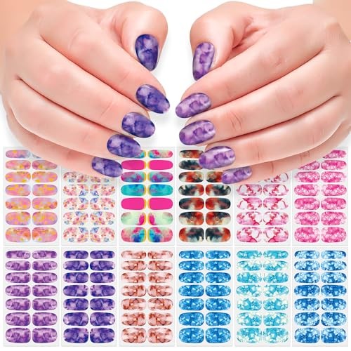 12 Sheets Iridescent Nail Polish Stickers Full Nail Wraps Iridescent Marble