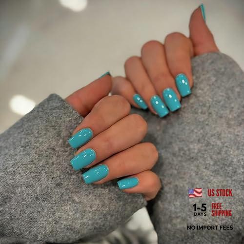 Medium Square Gel Nails – Teal Blue Press on Nails – Soft Gel Fake Nails