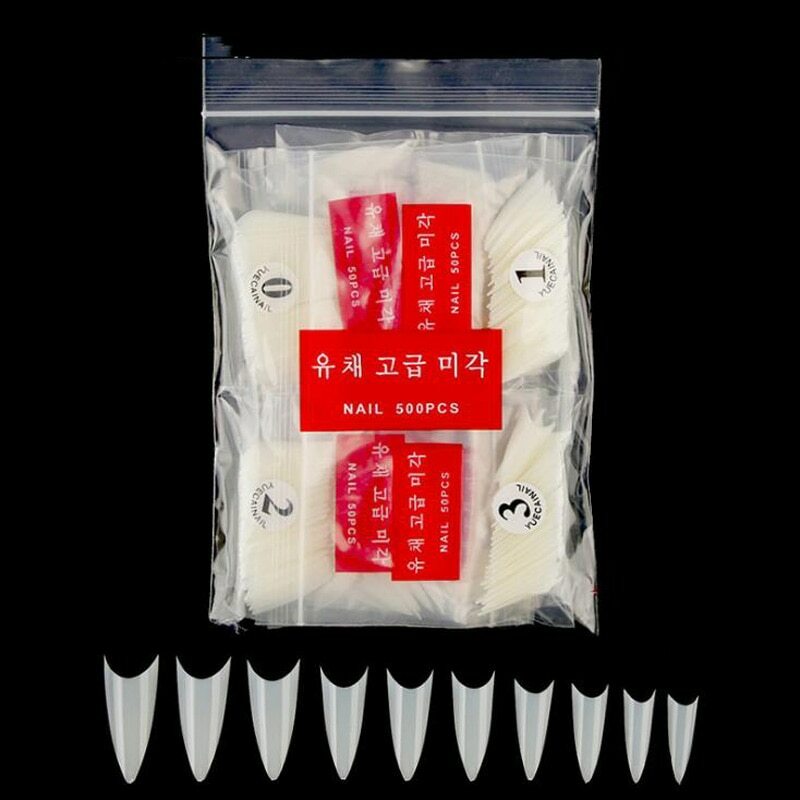500pcs False nail tips with 10size Nail Tips Stiletto French Acrylic False Nails