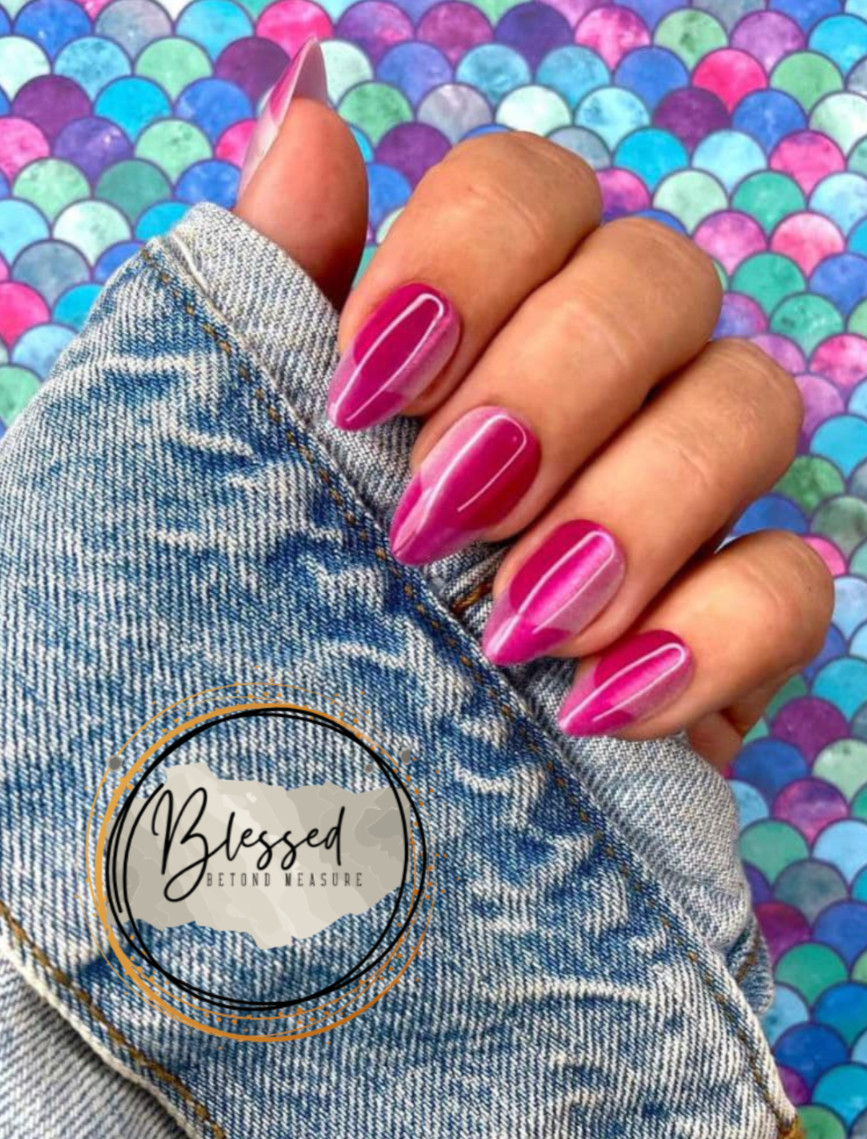 Red Aspen Press On Nails~Made you look ,Lia~Medium Almond • Shiny Velvet French