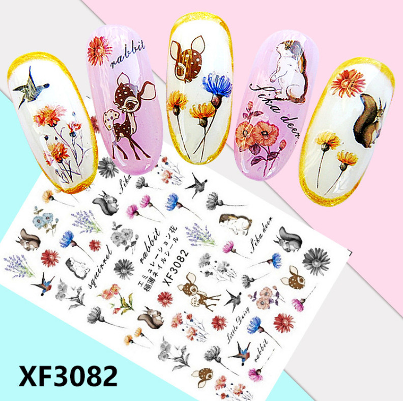 Nail Art 3D Decal Stickers Blossom Flower Owl Cat Cartoon Ladybirds Beetle NS34