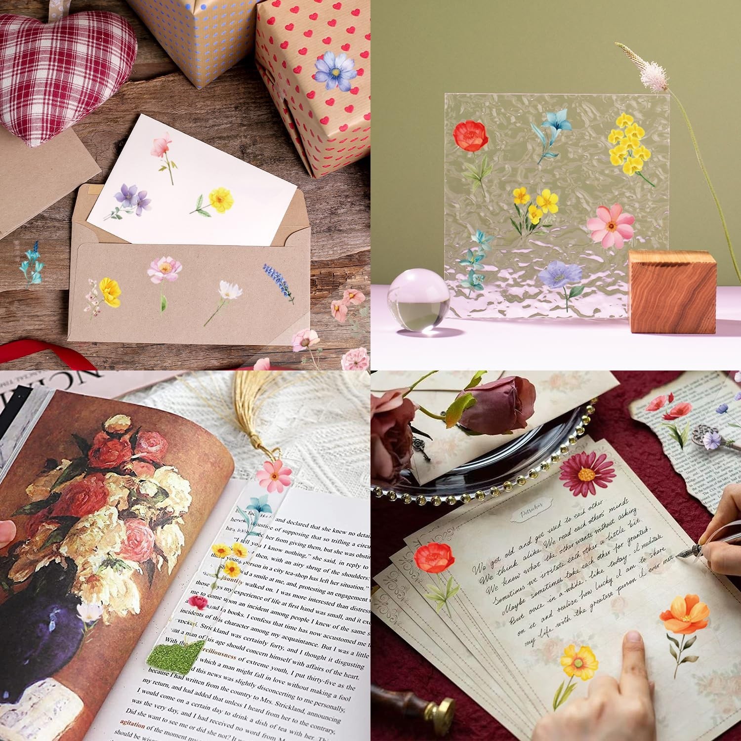 600Pcs Natural Flower Stickers,Self-Adhesive PVC Vintage Flower Stickers for …