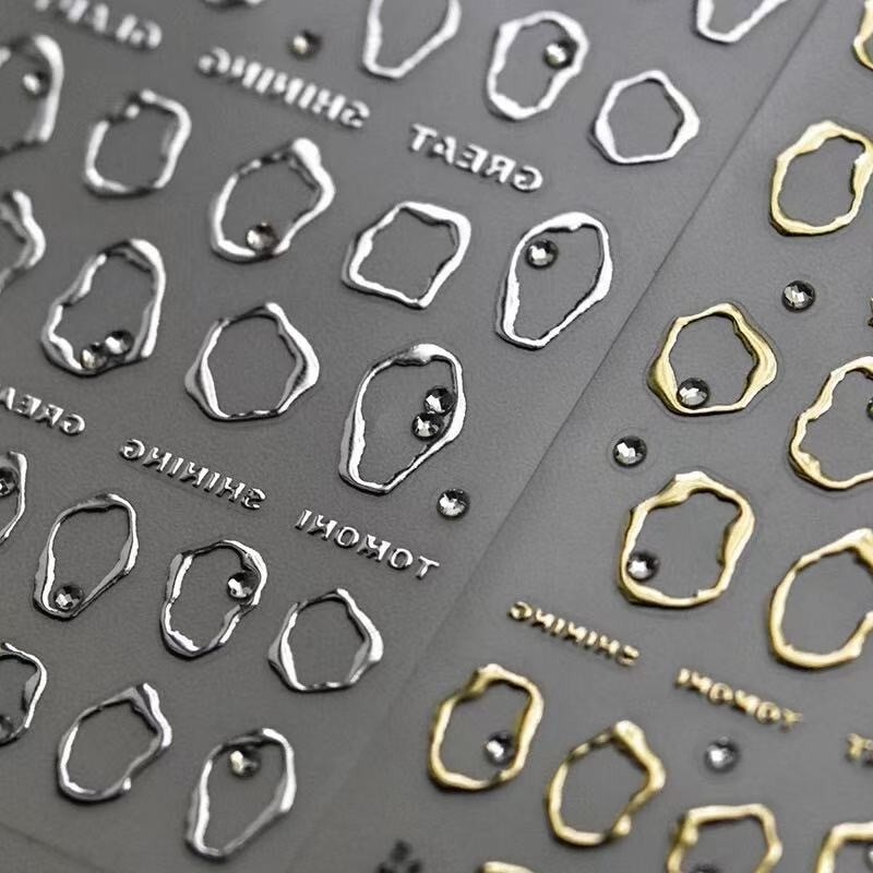 Nail Art Stickers 3D Gold Silver Circle & Diamonds UK Post