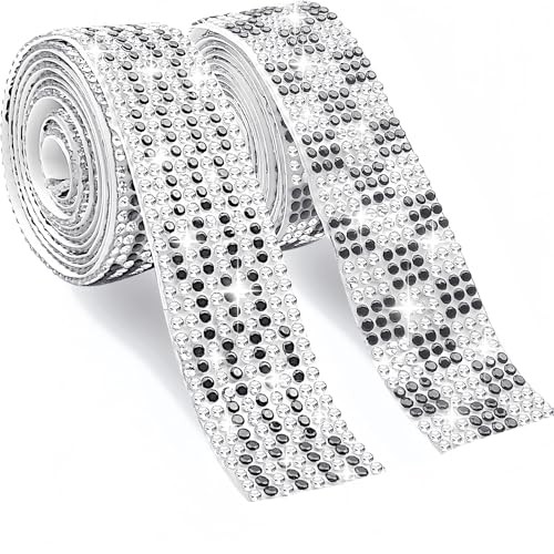 2 Rolls Rhinestone Tape Self Adhesive Crystal Ribbon Diamond Bling Strips Tape