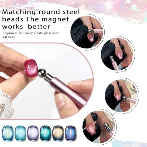 5 PCS Cat Eye Magnets For Nails With 6 PCS Iron Stencils For Bunny And KIT2