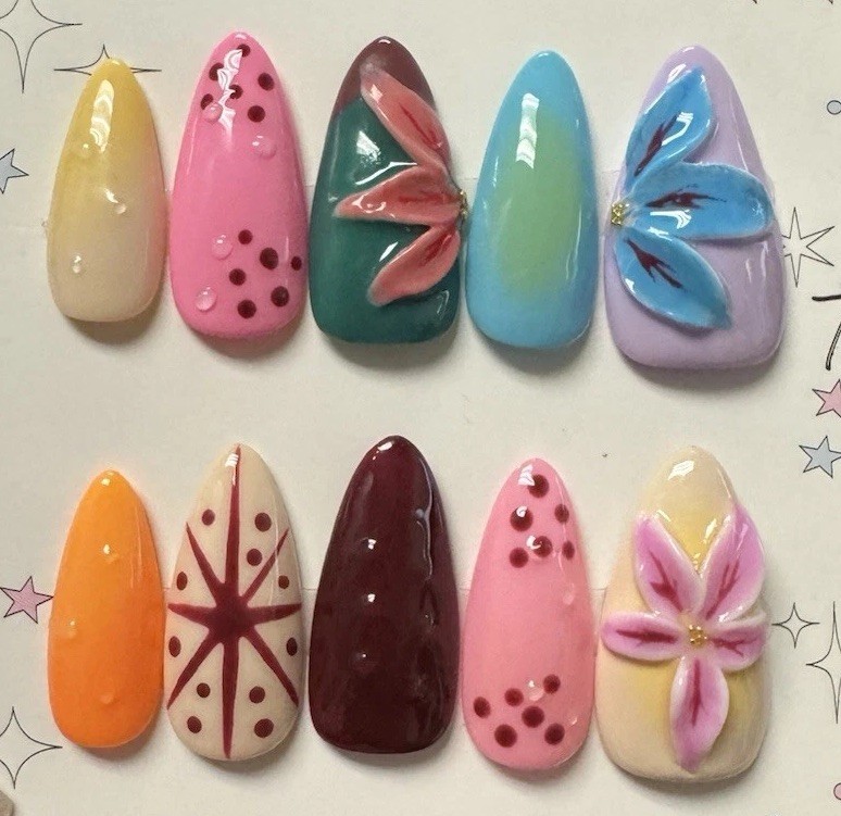 Summer Colorful Nails Press On Nails Flowers, Fun, Beautiful