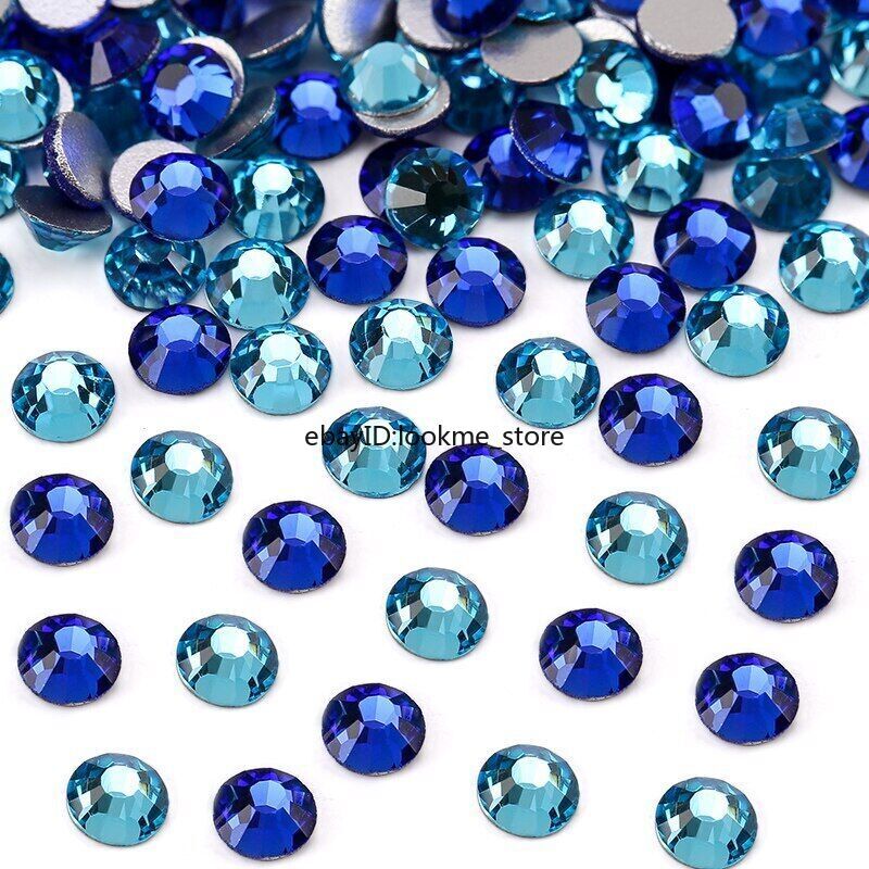 1440pcs Blue Glass Crystal Nail Art Rhinestones Flat Back Gems 3D Nail Tips Deco