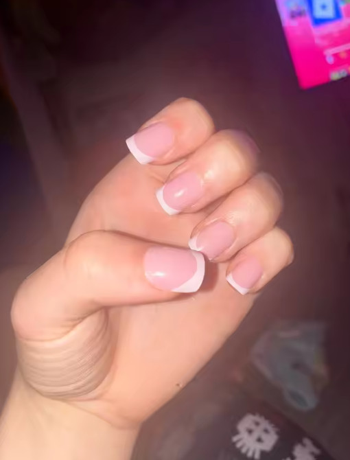 24 Natural French Tips Press-On Nails Fast French Real Short Modern Square Pink