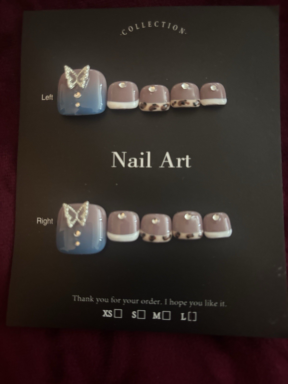 Press-On Nails Set Blue/Purple/White French 3D Butterfly Short Square Full