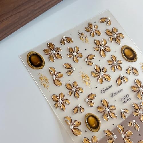 2 Sheets Fall Flower Nail Stickers for Nails Art 5D Brown Polka Dot fall flower