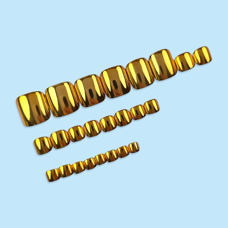 48pcs-Reflective Gold Press on Toenails with Short Square and Mirror Effect
