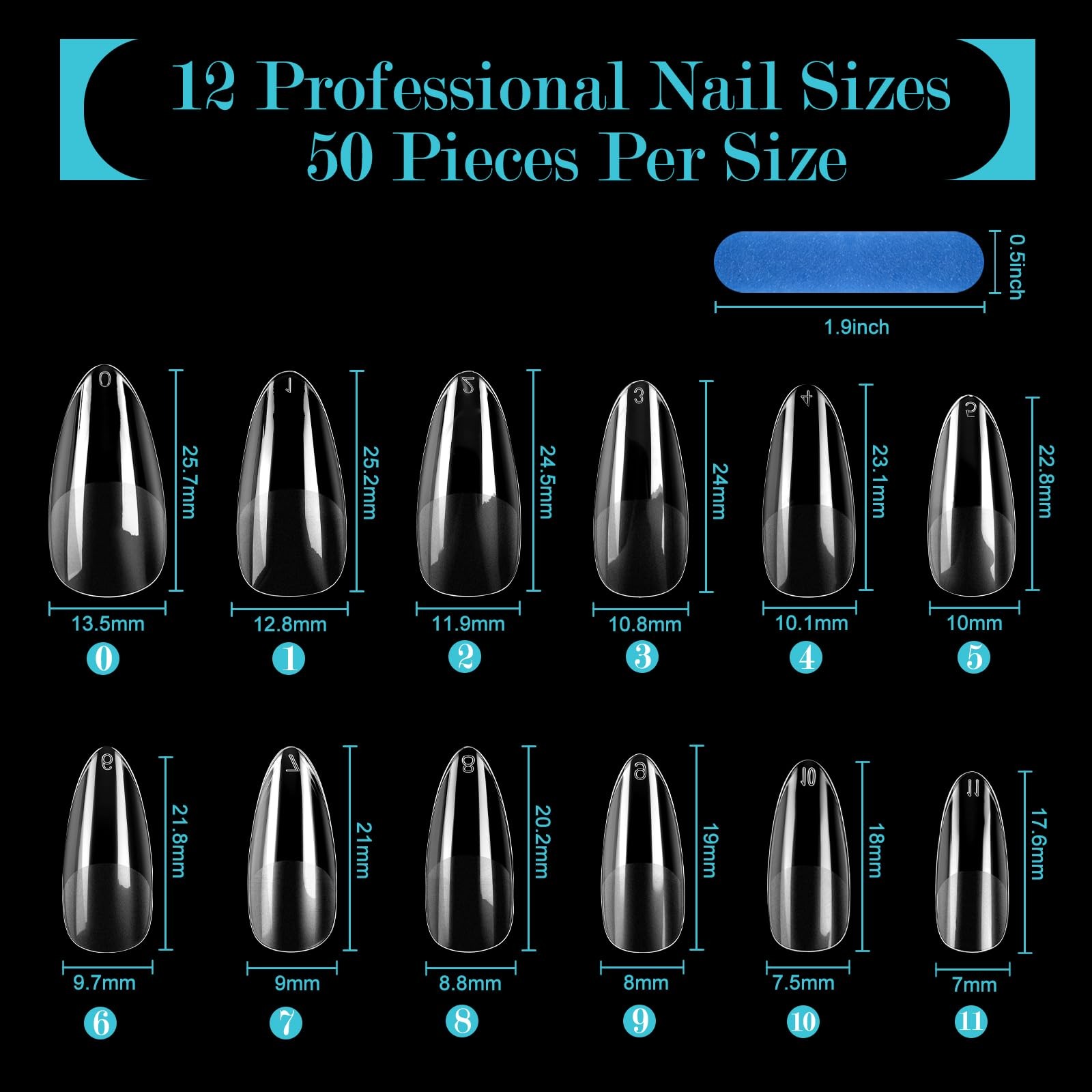 vivinin 600PCS Almond Nail Tips, 12 Sizes Clear Acrylic Half Matte Nails, Pre…