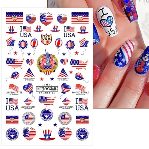 8 Sheets 4th of July Nail Stickers, Independence Day Patriotic Nail Decals, 3D
