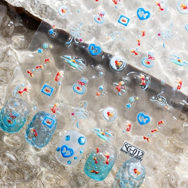 Shiny Goldfish Plastic Bag Seahorses Summer Jellyfish Starfish Nail Art Stickers