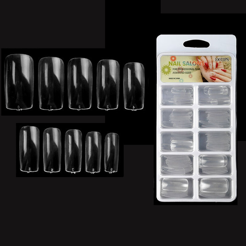 100pcs Fake Nail Transparent Acrylic Nail Seamless Full/Half Cover Nails Decor