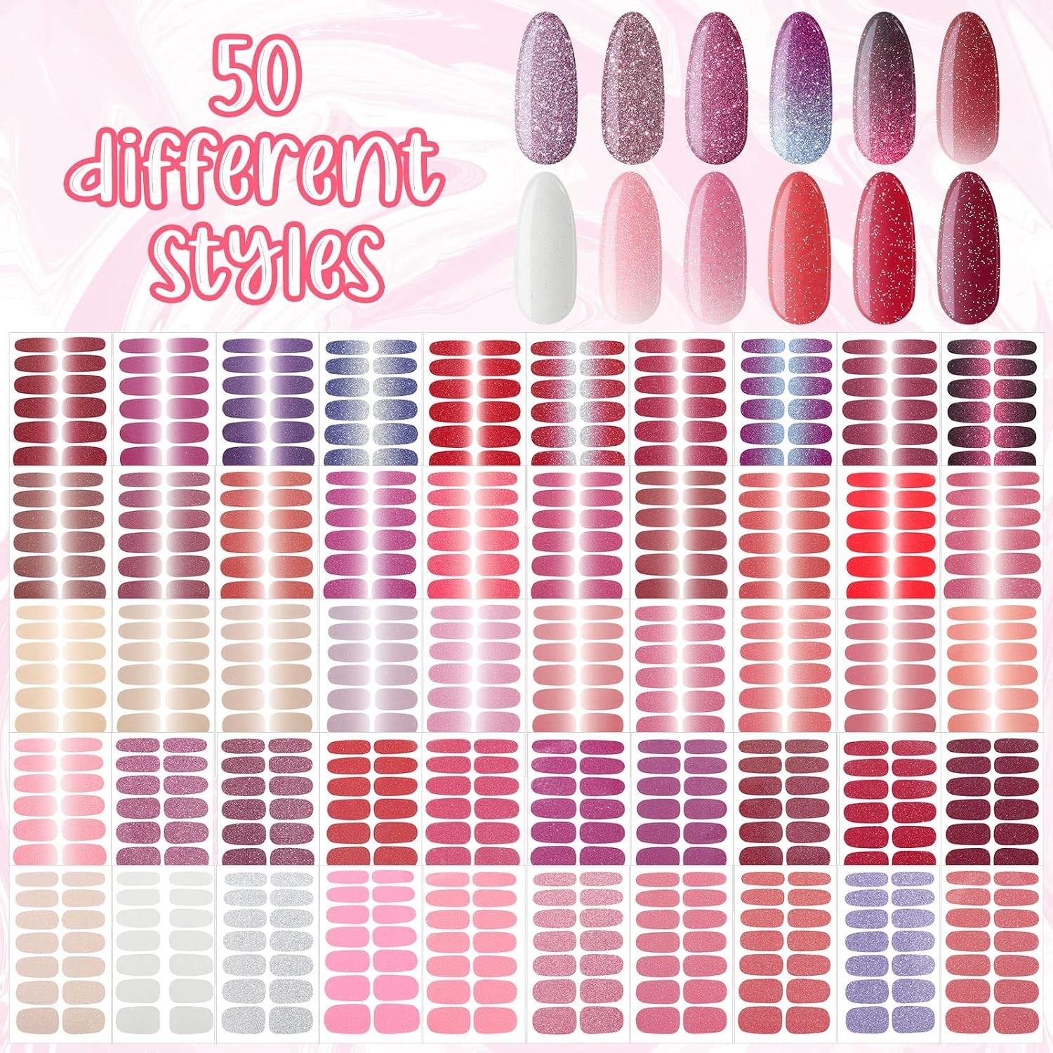 Color Nail Strips 700 Pieces Shimmery Nail Wraps Stickers Variety Pack for Women