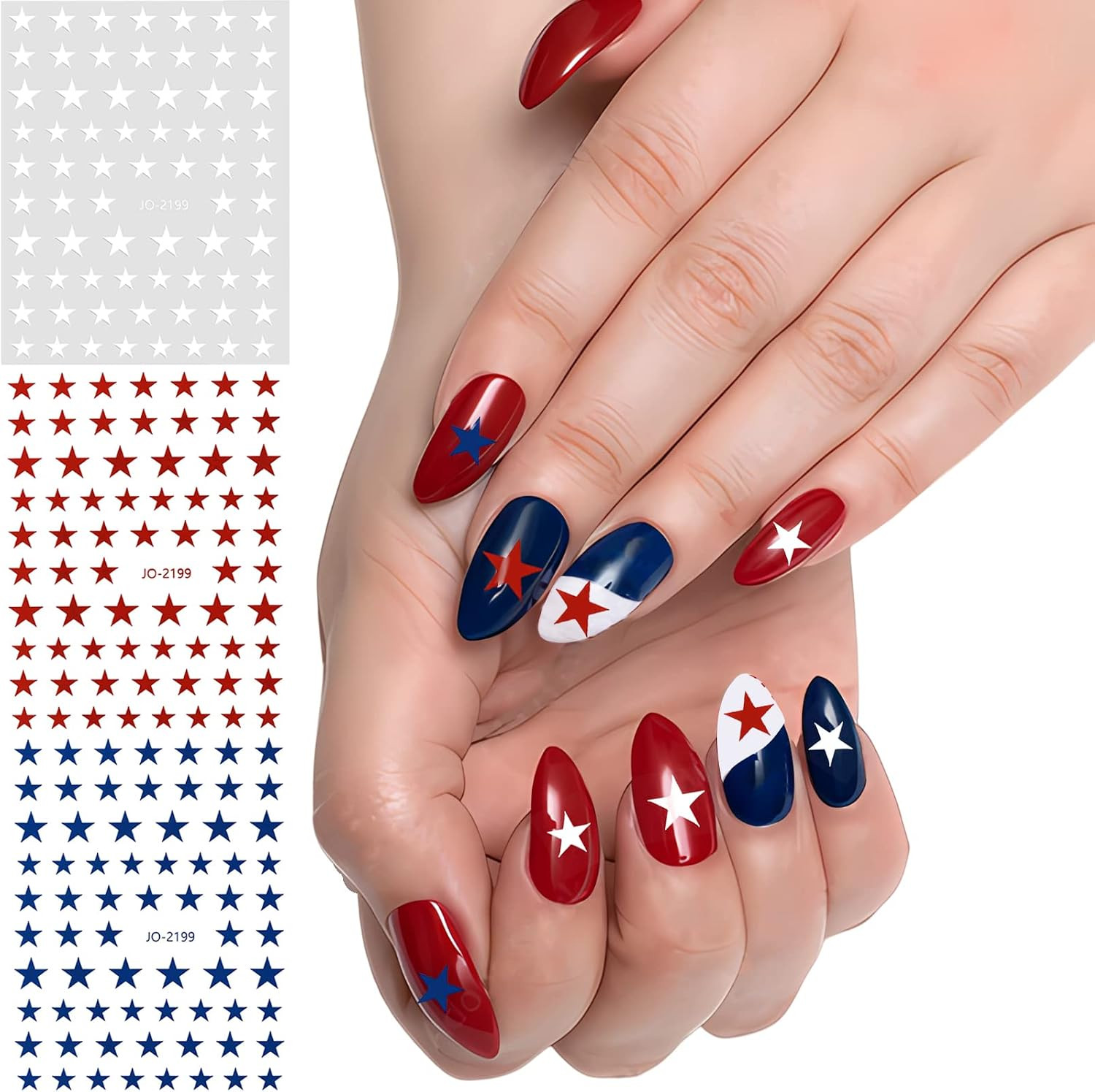 Sheets Red White Blue Star Nail Stickers, 3D Self-Adhesive Patriotic Nail Decals