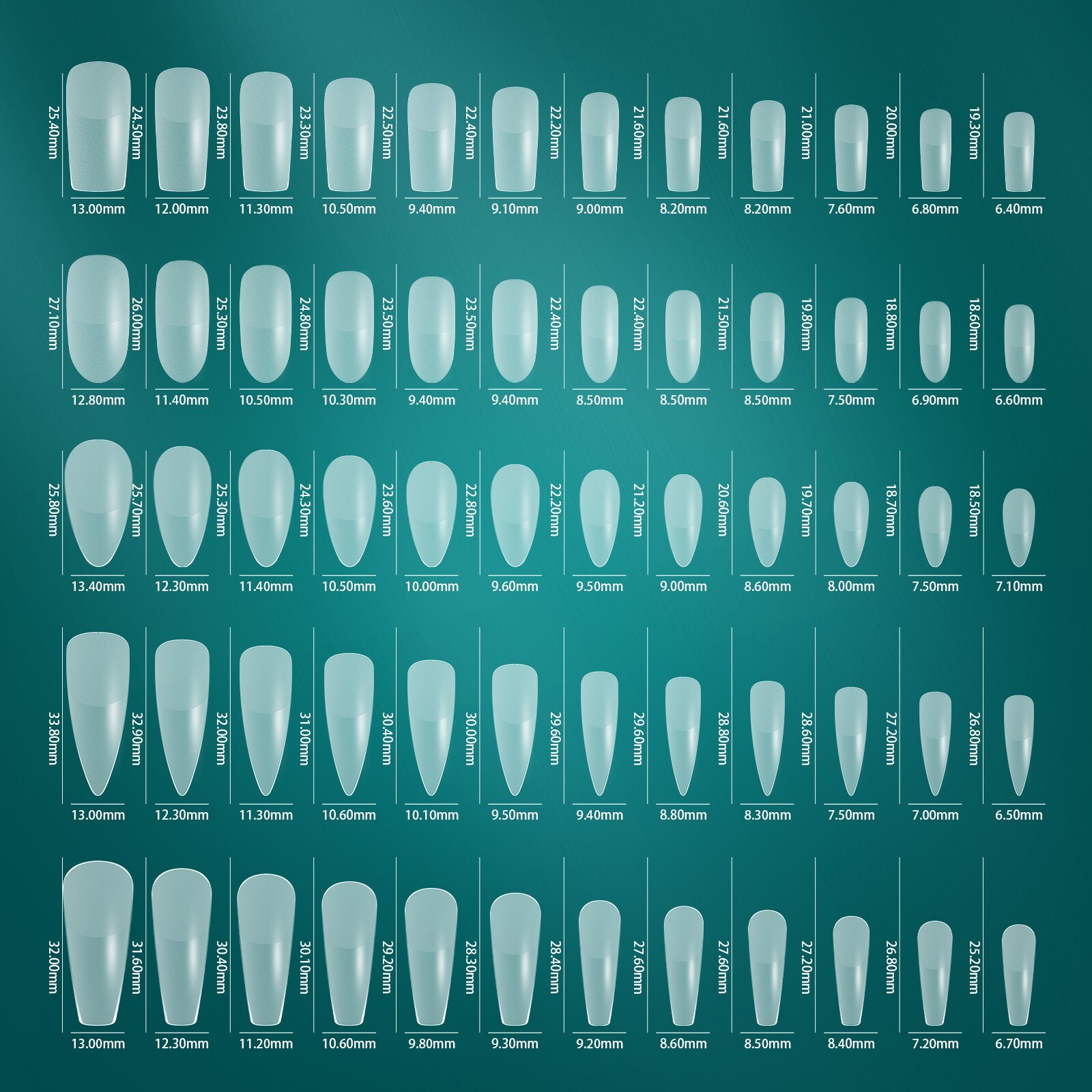240pcs Nail Plate False Nail Tips 5 Mix Shapes Set Stiletto/Square/Coffin/Almond