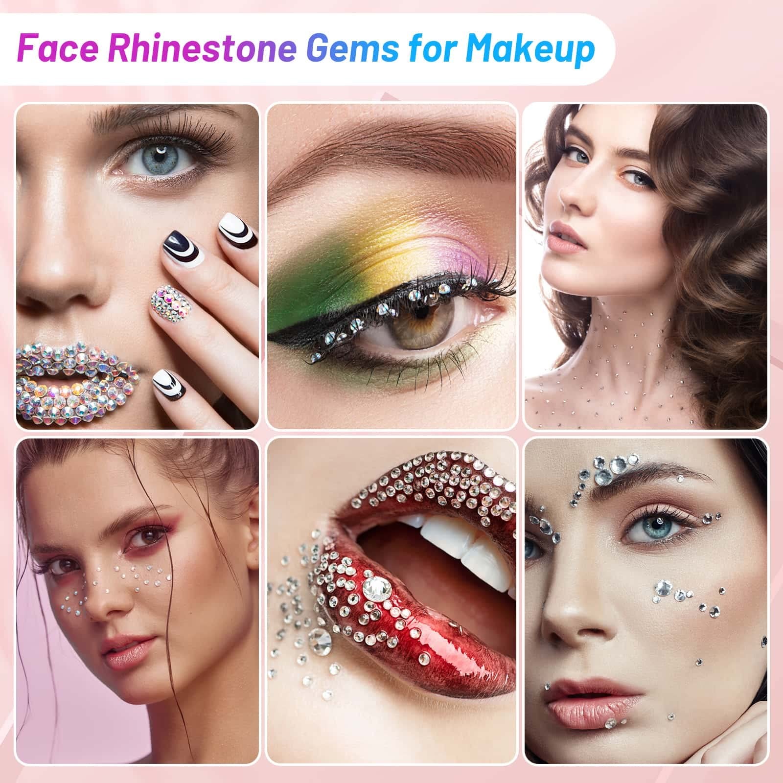 SFX Makeup Glue with Gems, 3600Pcs Flatback Eye Gems Hair Rhinestone Crystal …