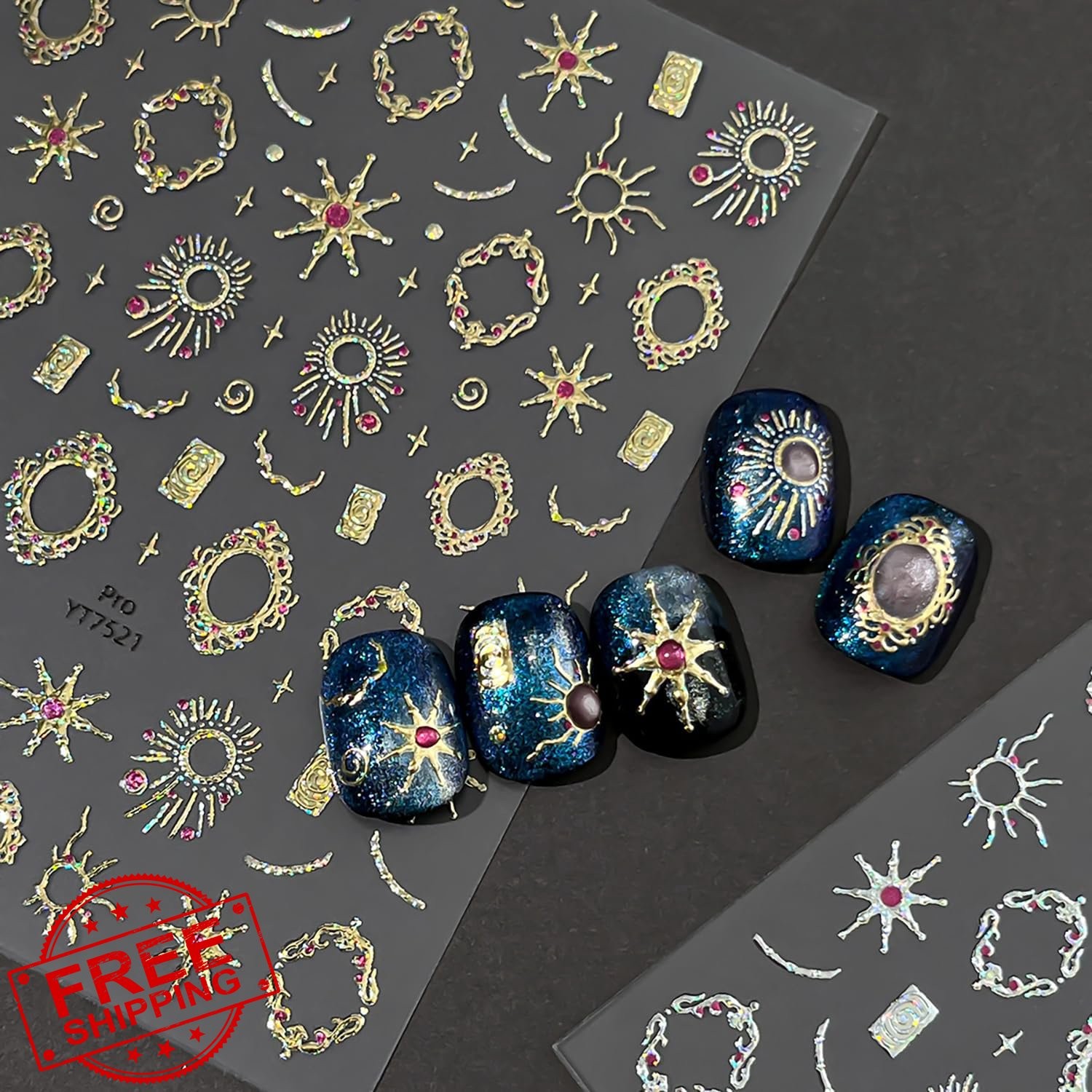 BMKKOT Metal Star Nail Art Stickers 2Pcs