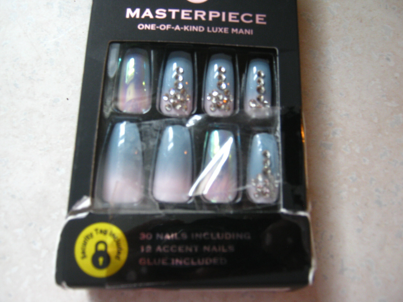 1 KISS MASTERPIECE KMN04 Gray Pink White Crystal Accents LONG LENGTH 76624