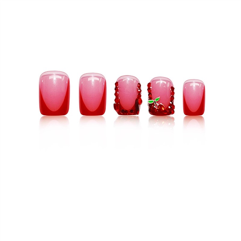 Medium Square Bling Diamond Cherry Press On Nails Removable Wholesale