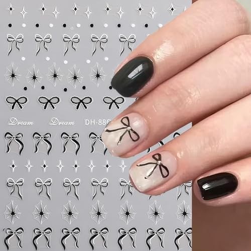 Nail Art Stickers Valentines Nail Decals 3D Self Adhesive Black Blue Pink Bow